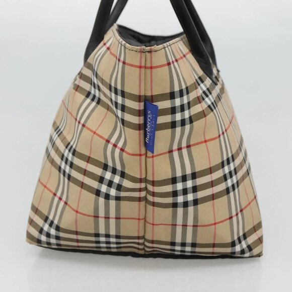 Burberrys Nova Check Blue Label Tote Bag Nylon Beige Silver Auth - Picture 13 of 16